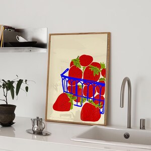 Strawberry Basket Print | Fruit bowl Print |Dining Room Décor | Food Print | Kitchen Wall Art | Colourful Décor | Digital download available