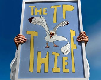 Seagull TP Thief Art Print | Funny Bathroom Decor