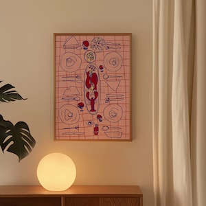 Kitchen food print | Set table dinner with friends |Dining room posters| Lobster, fish, olive oil, oyster, lemon |Digital download available