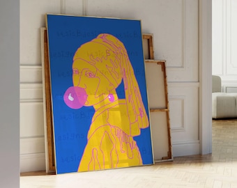 Girl with a Pearl Earring bubble gum pop art print| Mid century art portrait |  Art history |  Vermeer Print | Digital download available