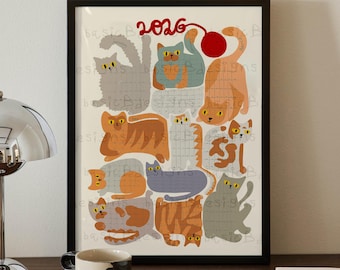 Cat Calendar 2026  | Fun and creative Kitten Vertical Print | Yearly Planner one Page