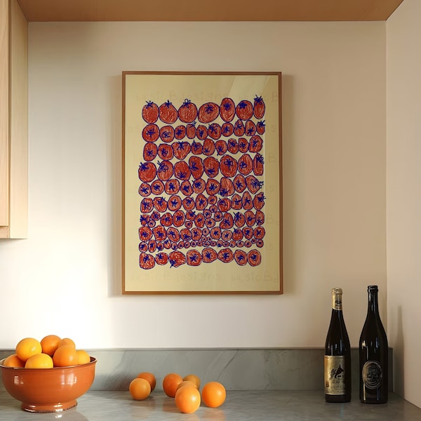 Tomato food print | Food art | Pile of tomatoes| Vine tomato| Red and blue art Dining room and Kitchen posters  | Digital download available