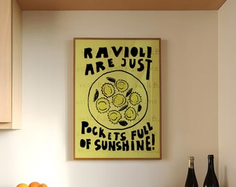 Ravioli Pasta Kitchen wall art  |Pockets full of sunshine | Mid-century poster |  |Food print pasta| Digital download available