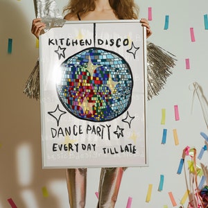 Kitchen Disco Print | Dance party poster | Colourful Home Décor | Rainbow Kitchen |  Disco Ball Print | Digital download available