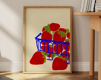 Strawberry Basket Print | Fruit bowl Print |Dining Room Décor | Food Print | Kitchen Wall Art | Colourful Décor | DIGITAL DOWNLOAD