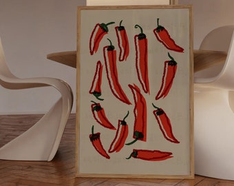 Chilli pepper Kitchen art poster | Tomato food print | Food art | Dining room and Kitchen posters  | Digital download available