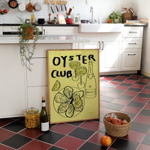 Oyster club and Champagne print| Kitchen wall art | Oyster print | Food print | Bright neon art  | Digital download available