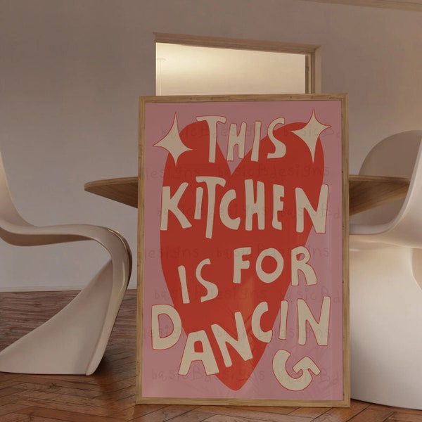 This kitchen is for dancing | Kitchen art | Kitchen Disco Print  | Retro Aesthetic Kitchen Decor| Coquette Room Decor | Digital download