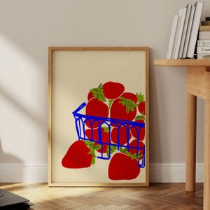 Strawberry Basket Print | Fruit bowl Print |Dining Room Décor | Food Print | Kitchen Wall Art | Colourful Décor | DIGITAL DOWNLOAD