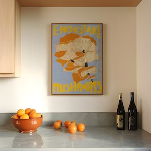 Kitchen wall art | Girolle mushroom print | Food print | Oyster , Enoki, Shimeji, Enokitaki wild mushrooms fungi| Digital download available