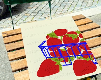 Strawberry Basket Print: Colorful Kitchen Wall Art (Digital Download)