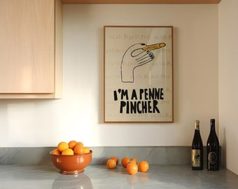 Penne Pincher Pasta Wandkunst für Küche | Lebensmittelkunst | Mid Century Plakat | Food Print Nudeln | Digitaler Download verfügbar
