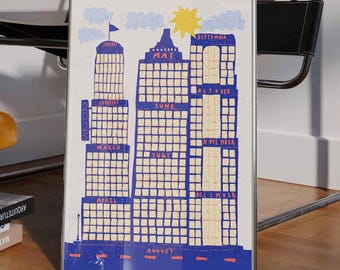 2026 Cityscape Year Planner – Colour-In Calendar Poster one page glance