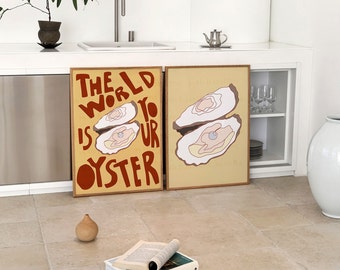 Kitchen wall art | Oyster print | Food print | The world is your oyster | DIGITAL DOWNLOAD instant gift| Set of three | House warming