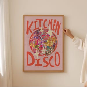Kitchen Disco Print | Colourful Home Décor | Rainbow Kitchen |  Disco Ball Print | Digital download available