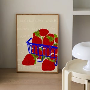 Impresión de cesta de fresas / Impresión de frutero / Decoración de comedor / Impresión de comida / Arte de pared de cocina / Decoración colorida / DESCARGA DIGITAL