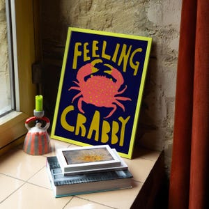 Crab print | Feeling crabby |  Vintage Colourful art | Modern kitchen poster | Bar cart art  | Digital download available