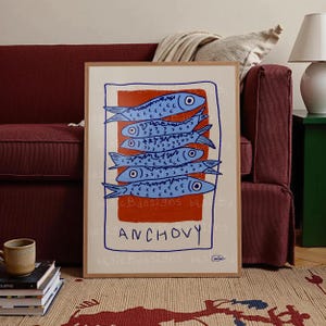 Anchovy Fish Print | Colorful Kitchen Wall Art (Digital Download Available) Abstract fish