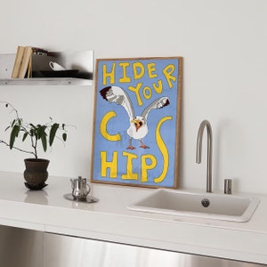 Seagull print Hide your Chips poster Seaside Style Art Digital download available image 3