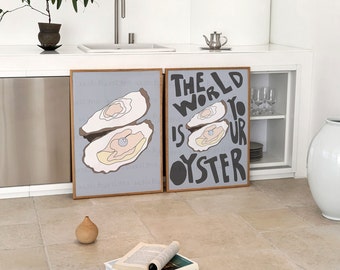 Kitchen wall art | Oyster print | Food print | The world is your oyster | Digital download available