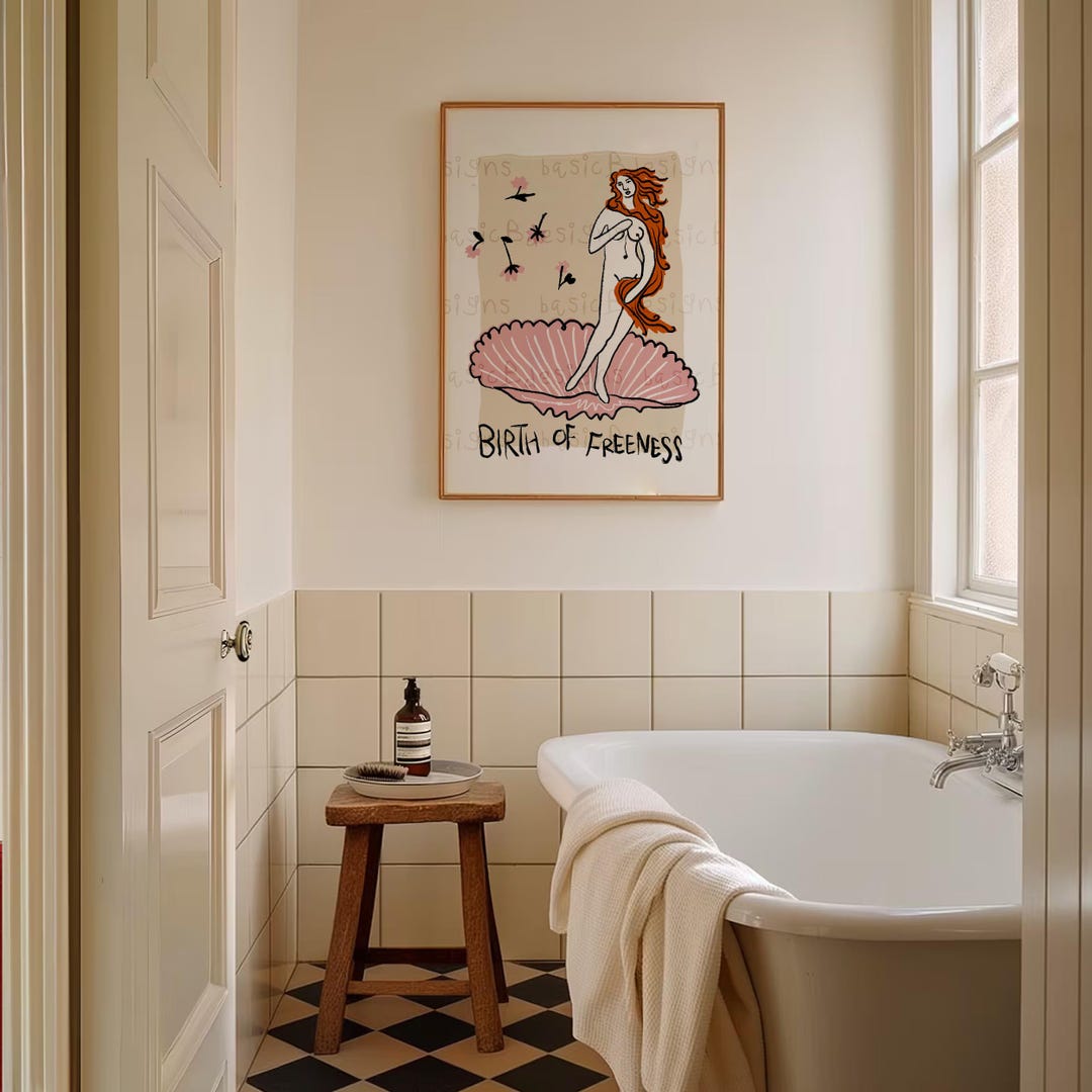 Bathroom Wall Poster | Birth of Venus Freeness |minimalist Art Print ...