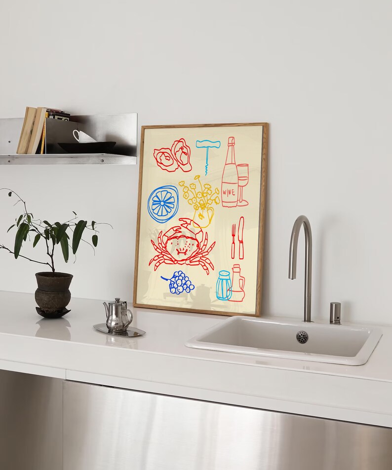 Kitchen Wall Art Pink Wall Art Food Print With Crab Etsy UK