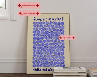 Hydrangea Flower Print | Mid Century Modern Botanical Wall Art | Blue White Pink Purple Floral Poster | Garden Art | Modern Floral Decor