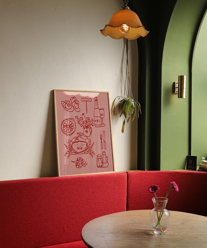 Kitchen Wall Art Pink Wall Art Food Print With Crab Etsy UK