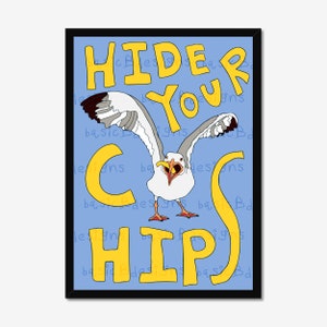 Seagull print Hide your Chips poster Seaside Style Art Digital download available image 6