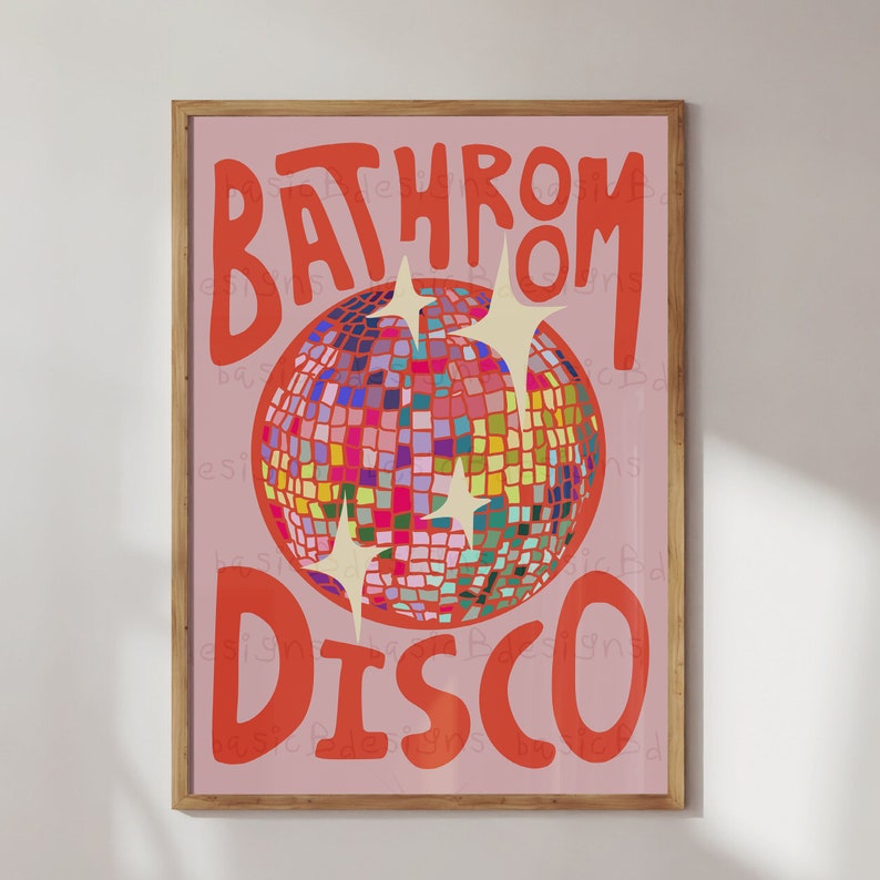 Bathroom Disco Print Colourful Home Décor Rainbow Toilet Kitchen Disco Ball Print Digital download available image 7