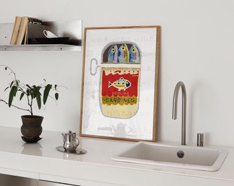 Vintage Sardine Tin Print | Colorful Kitchen Wall Art (Digital Download Available)