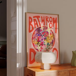 Bathroom Disco Print Colourful Home Décor Rainbow Toilet Kitchen Disco Ball Print Digital download available image 5