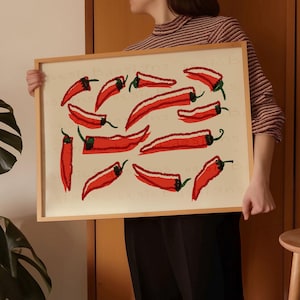 Chilli pepper Kitchen art poster | Tomato food print | Food art | Dining room and Kitchen posters  | Digital download available
