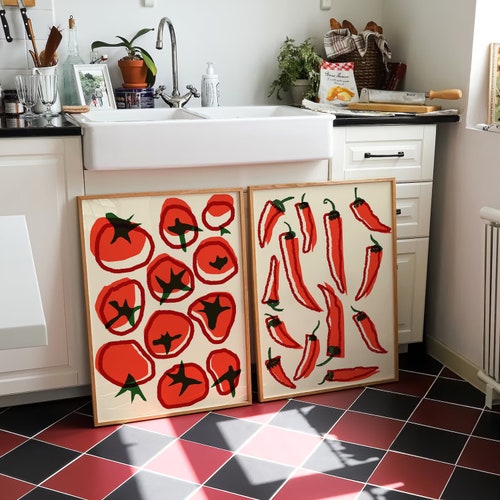 Impression d'art culinaire aux tomates et au piment : affiches de cuisine (téléchargement numérique)