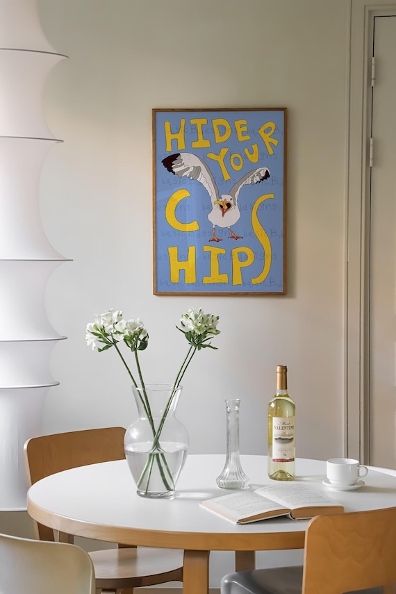 Seagull print | Hide your Chips poster | Seaside Style Art | Digital download available