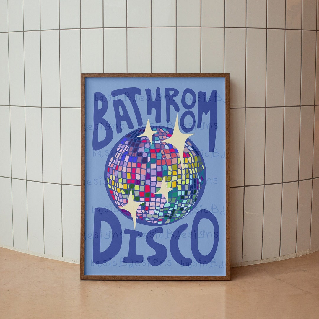 Bathroom Disco Blue Print Colourful Home Décor Rainbow Toilet Kitchen ...