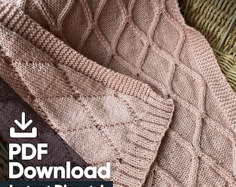 Easy Knit Baby Blanket Pattern: Diamond Wave Cable Design (PDF Download