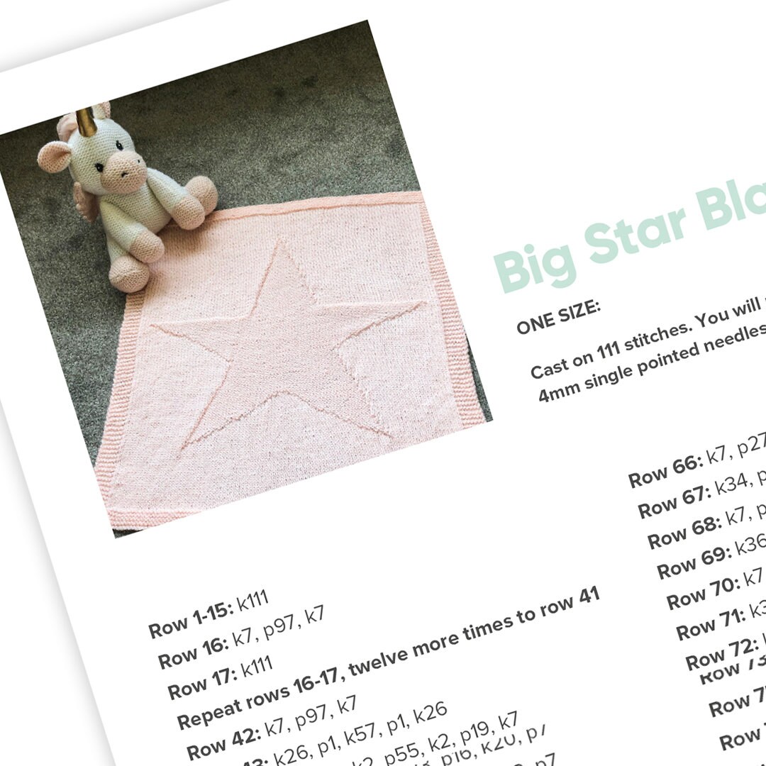 Easy Baby Knit Blanket Pattern - Big Star - DK Yarn - PDF Download - Etsy