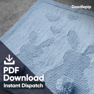 Easy Baby Twin Bunny Knit Blanket Pattern - PDF download - DK yarn
