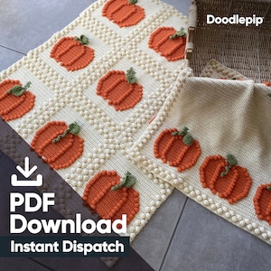 Patrón de manta de calabaza de crochet 2 en 1, afgana, manta para sofá, manta para cama, regalo especial, Halloween, manta de otoño, descarga digital en PDF