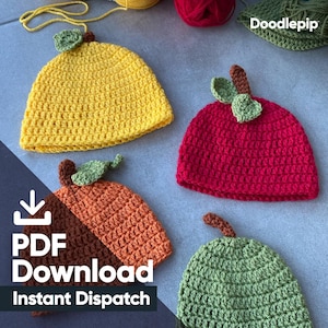 Mönster för virkad babymössa med frukt – nyfödd till 12 månader (PDF-mönster)