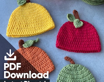 Beginner Crochet Baby Fruit Hat Pattern – Newborn to 12 Months (PDF Pattern)