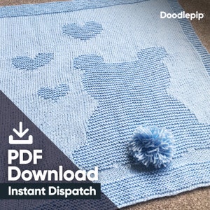 Easy Baby Knit Blanket Pattern - Bear and Hearts - DK yarn - PDF Download - Chart and Written Pattern