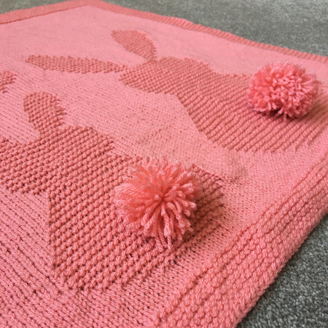 Easy Baby Knit Blanket Pattern Bunny and Hearts DK yarn Etsy France