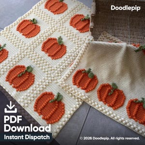 Padrão de manta de abóbora de crochê 2 em 1 - Download em PDF - Manta para sofá/cama