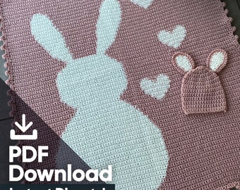 Bunny Blanket - PDF download - Easy Crochet Blanket and Hat Pattern