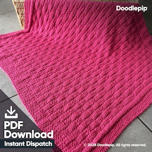 Padrão de tricô para manta de bebê em PDF – Ponto canelado floral fácil, vários tamanhos, ideal para iniciantes