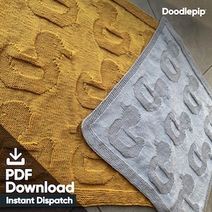 Multi Size - Easy Baby Knit Duck Knitting Blanket Reversible Pattern -  PDF download