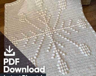 PDF download - Easy Christmas Snowflake Crochet Blanket Pattern - Afghan- Sofa Throw