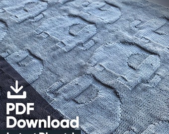 Padrão de manta de tricô com elefantes - Mamãe e filhote de elefante - Fio DK - Download em PDF
